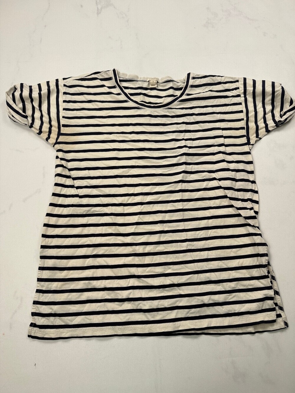 J.Crew Striped T Shirt Cream Black Modern Classic Style - Womens M